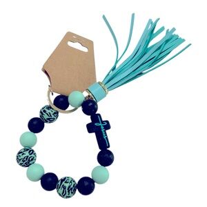 STRETCH BEADED TASSEL CROSS BAG CHARM KEYCHAIN